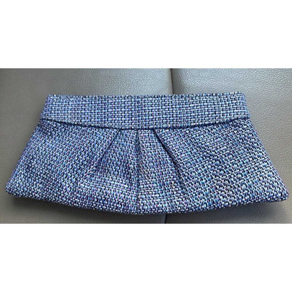 Lauren Merkin Blue Purple Tweed Clutch Pleated Front Textured Fabric Small Bag